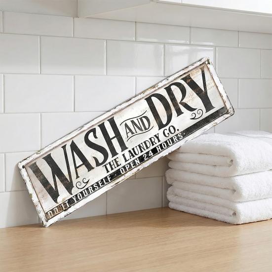 Retro Laundry Room Sign Distressed Metal Wall Art Sign Rectangular Decorative Sign for Home Game Room Decor