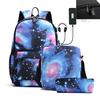 3 Piece School Backpack Set for Students Large Capacity Oxford Cloth Schoolbag with Shoulder Strap and Pencil Case