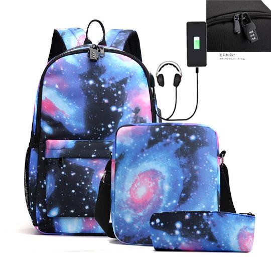 3 Piece School Backpack Set for Students Large Capacity Oxford Cloth Schoolbag with Shoulder Strap and Pencil Case