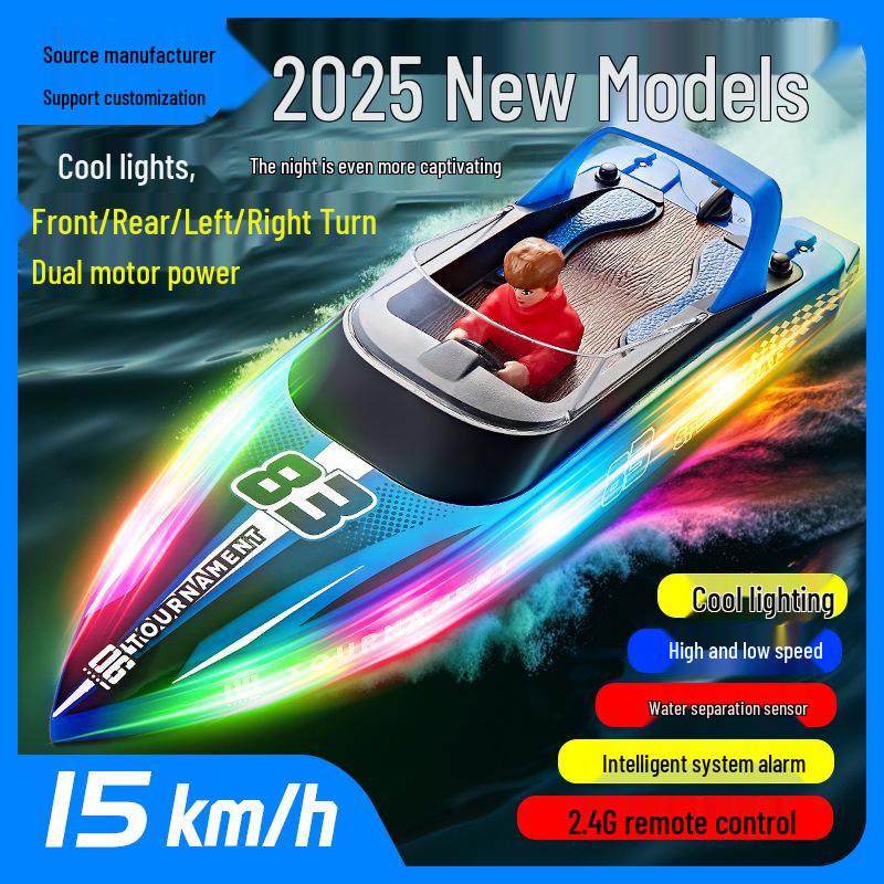 HJ821 High-Speed Remote Control Speedboat Toy: Water-Resistant, High Power, LED Lights