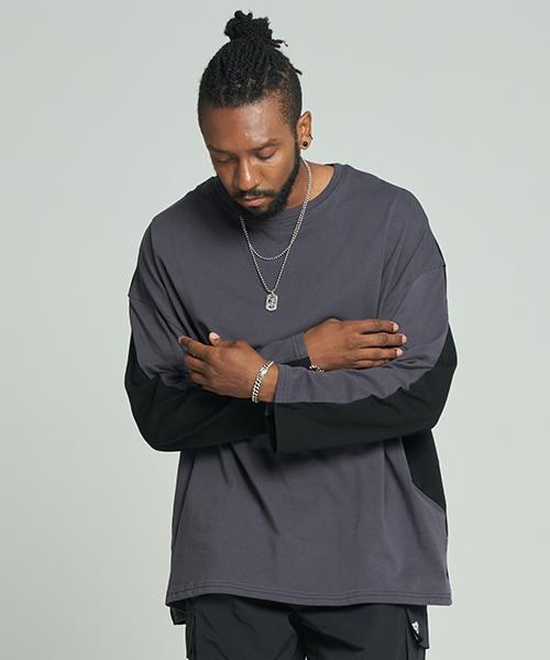 Tener Front & Back Color Block Boxy T-Shirt Charcoal F
