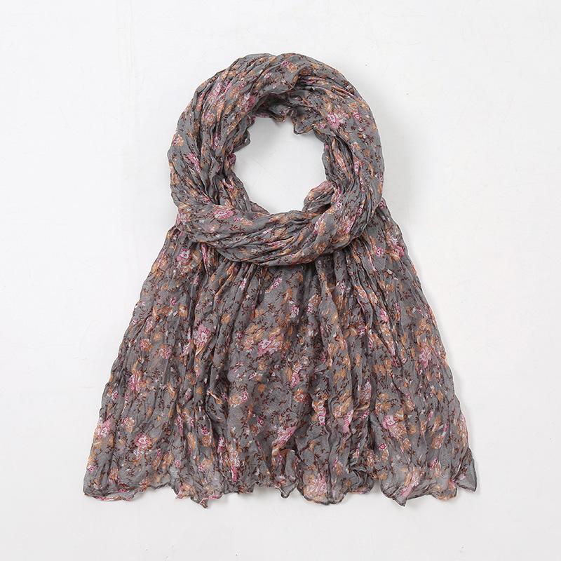 Spain Lovely Polka Floral Crinkle Viscose Shawl Scarf Lady Soft Thin Beach Wrap Pashmina Stole Bufandas Muslim Hijab 175*85Cm