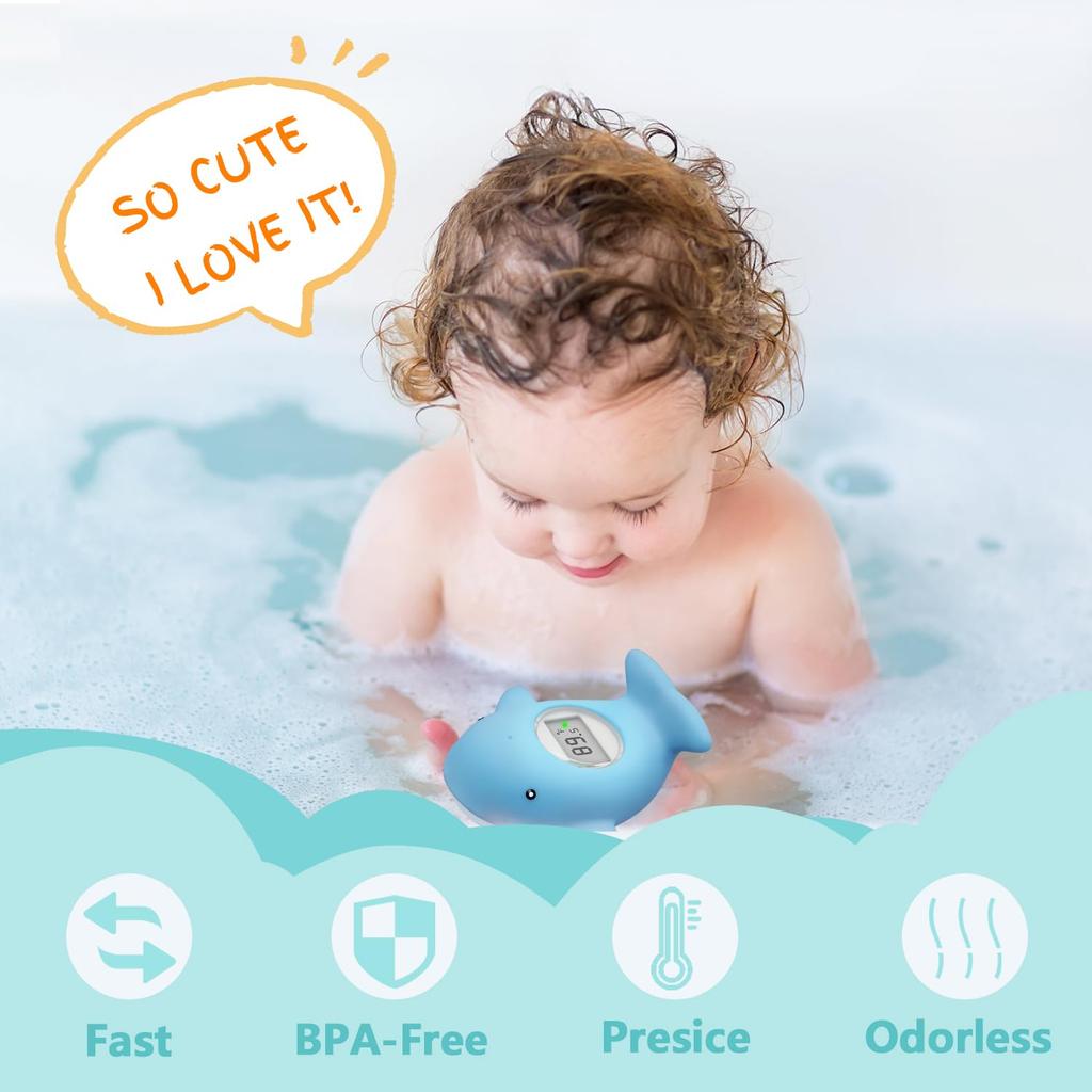 Baby Bath Tub Thermometer - Bathtub Water Thermometer with Room Temperature - Safety Floating Whale Bathtub Toy - New Upgraded Mute Flashing Alert,