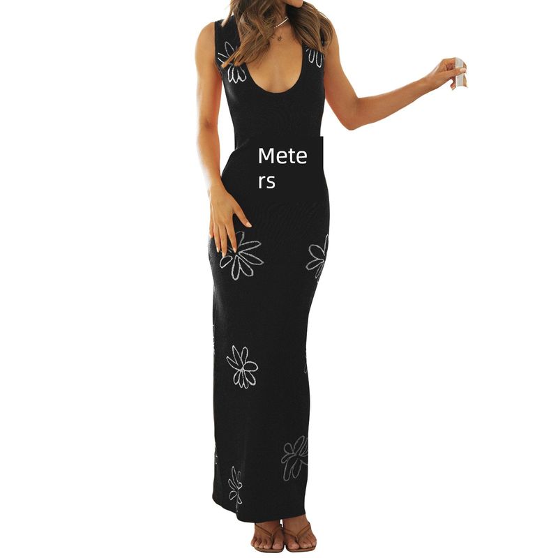 Versatile European and American Women's Clothing 2024 Summer New Arrival Fashion U-Neck Sleeveless Vest Sexy Open Back Knitting Dress