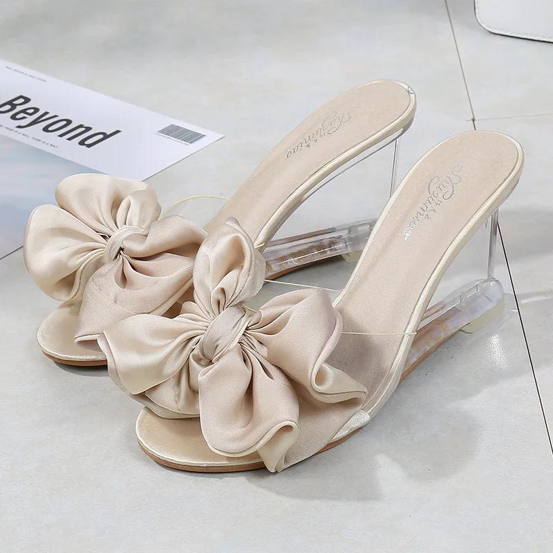 Womens High Heels Summer Wild Women's Sandals Simple Bow-knot Wedge Transparent Slippers Luxury Shoes Women Designers569