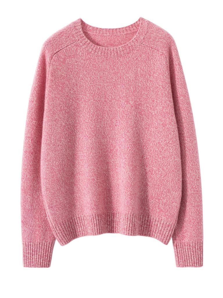 Women's Thickened Cashmere Sweater - Autumn/Winter Heather Yarn Round Neck Knitwear, Lazy Style, Solid Color Base Layer Top