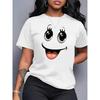 European Size Women'S Cute Face Print T-Shirt with Expressive Eyes & Smile - Soft Stretch Round Neck Short Sleeve Top, All-Season Casual Casual Attire