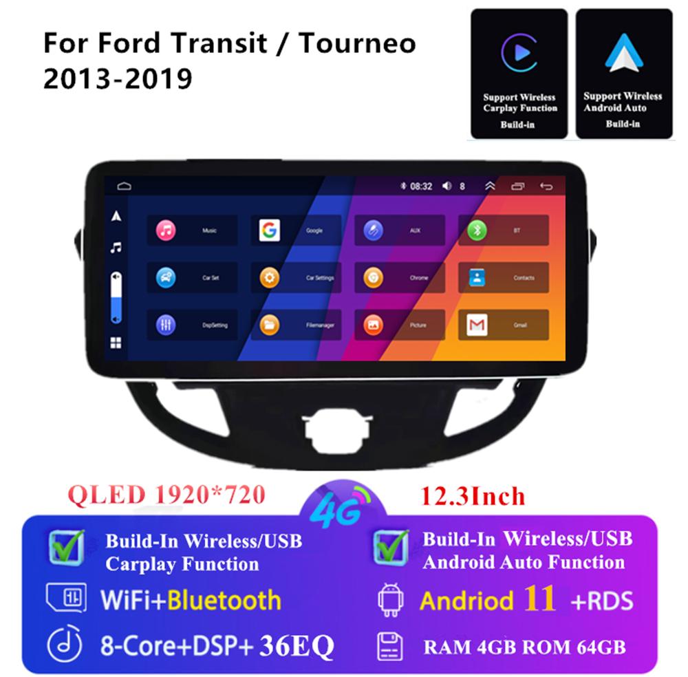 12,3'' Android Rádio 4+64GB GPS Pro Ford Transit Tourneo Custom 2013-19 Carplay