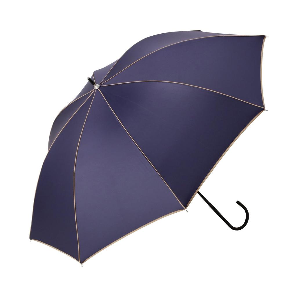 Francfranc Blackout Piping Long Navy Both Sunny and Rainy Umbrella, 50cm, (For Days)