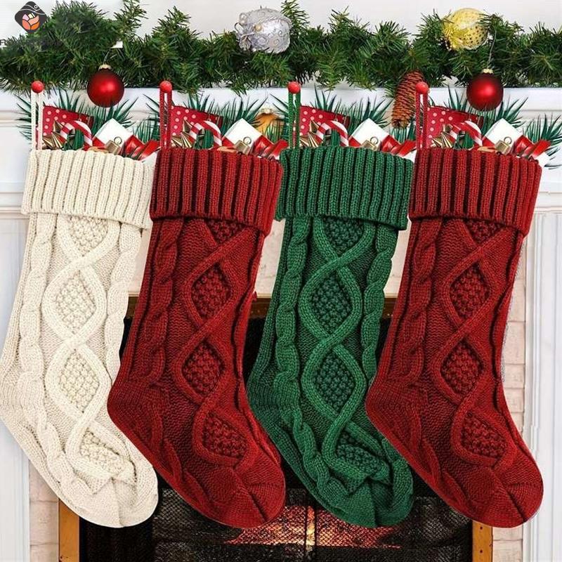1 Piece Of Christmas Stockings 17 Inch Long Rope knitted Stockings Christmas Hanging Stockings Decorative Socks