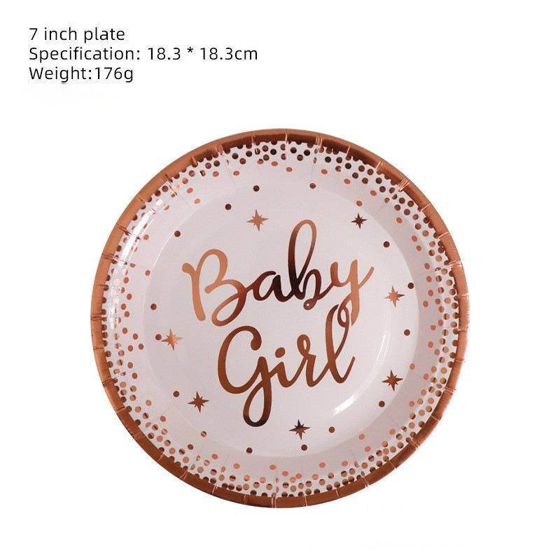 Baby Girl Birthday Party Supplies: Hot Stamped Paper Plates, Cups, and Napkins