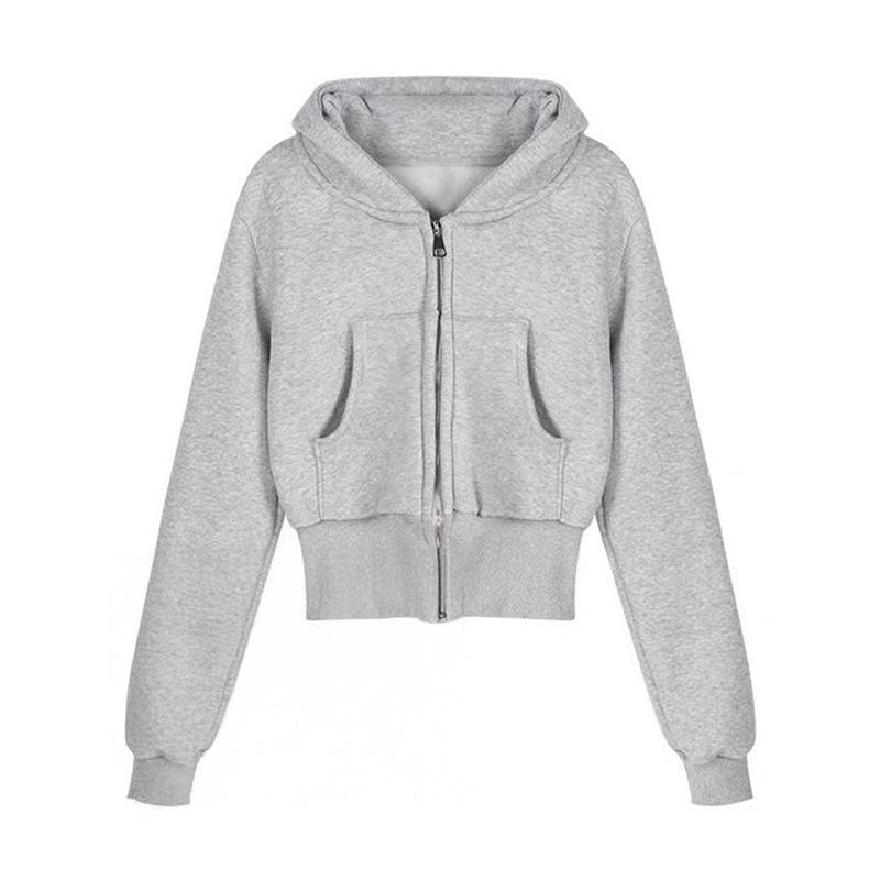 Women's Navy Blue Sporty Zipper Sweatshirt - American Style, Early Autumn 2025