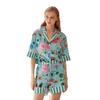 Flamingo IJszijde Zomer Pyjamaset voor Dames - Stijlvol, High-End, Buiten Draagbaar, Korte Mouwen Huispak
