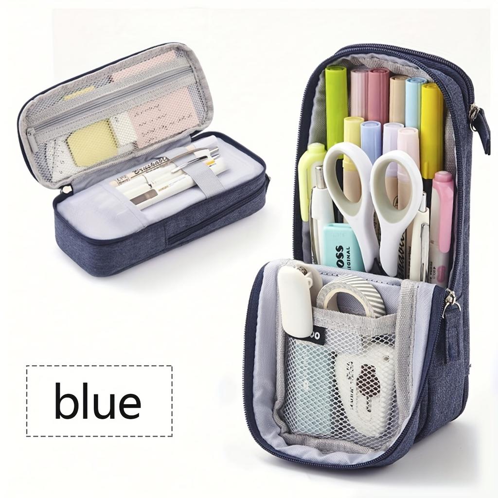 Dual-Layer Portable Pencil Case with Standing Phone Holder Durable Oxford Fabric, Ideal for Middle & High School Students, Pencil Pouch