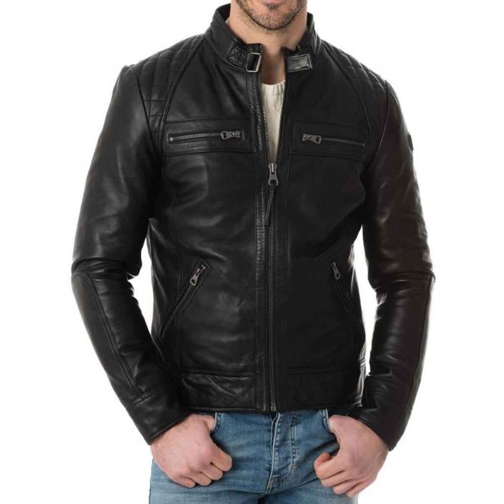 SKINOUTFIT Men's Genuine Lambskin Black Leather Jacket Stylish Motorcycle Bomber Biker Outerwear MJ 226