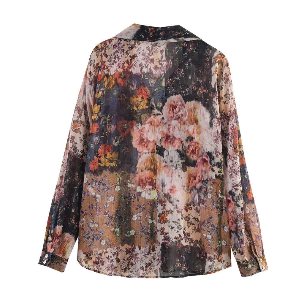 2025 Spring Women's V-Neck Printed Casual Shirt