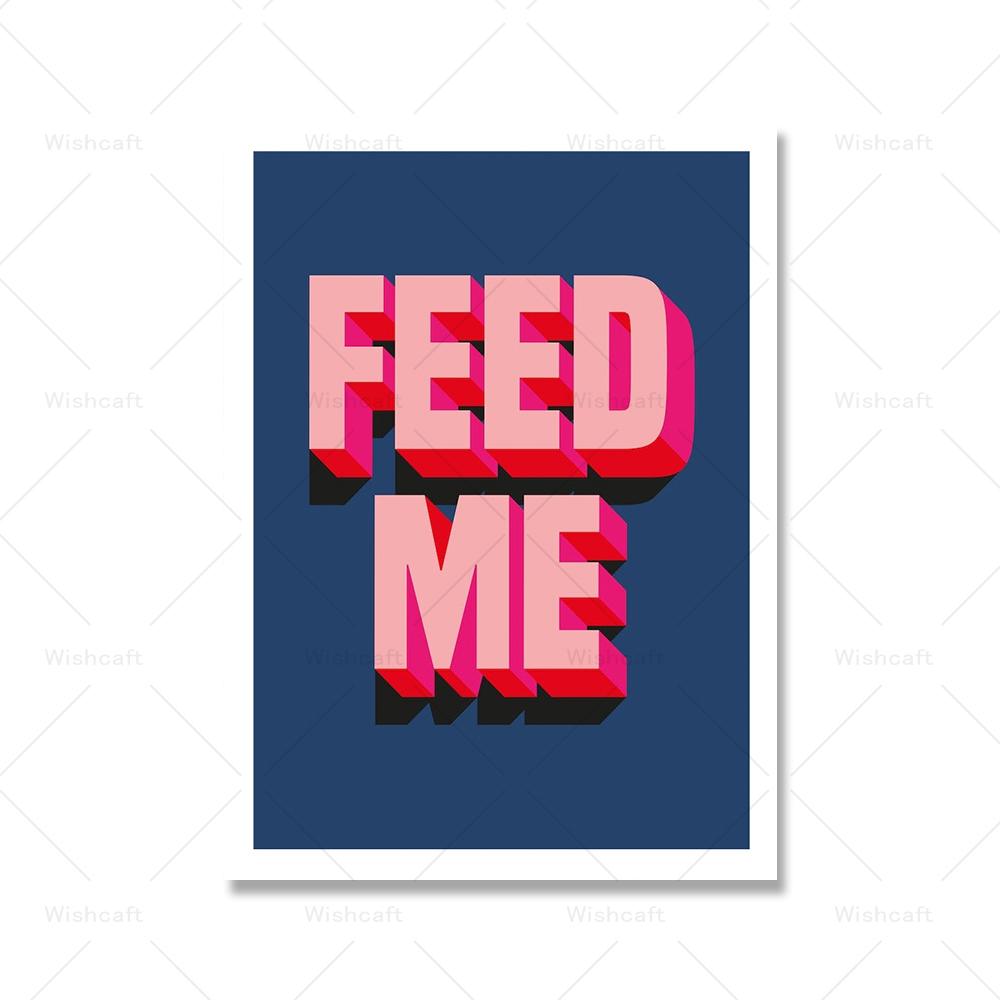 Blue Bike Pink Feed Me Typographic Art Print Poster Lippy Lips Inspirational Saying Quotes Canvas Painting Wall Pictures Decor