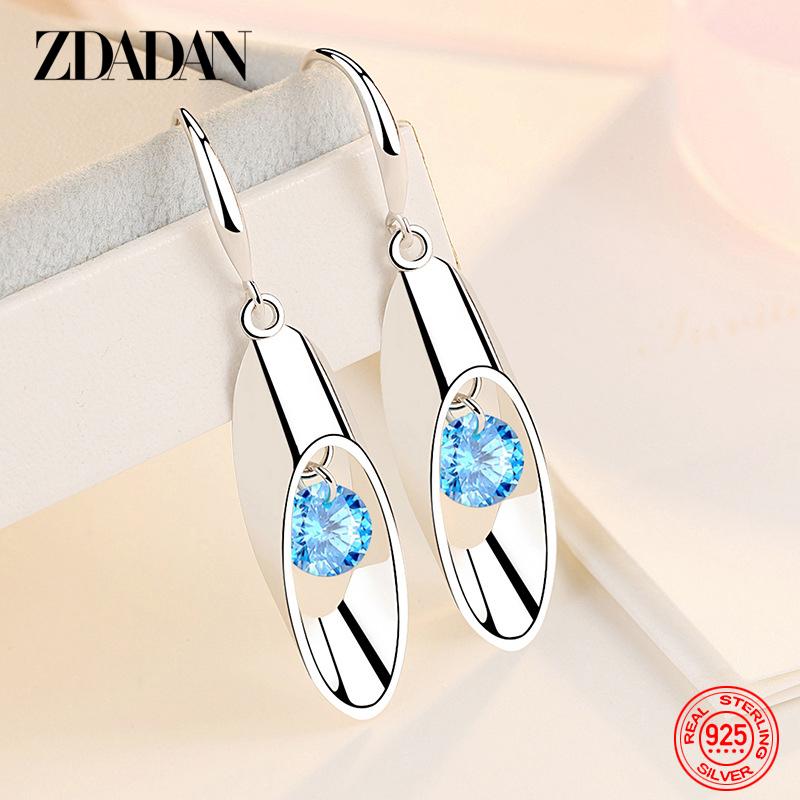 

925 Sterling Silver Hollow Round Long Drop Earrings for Women Fashion Wedding Jewelry Gift синій