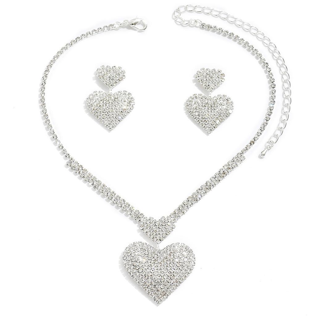 2025 New Fashion Silver Color Heart-shaped Rhinestone Necklace Earring Set Women's Wedding Valentine's Day Gift
