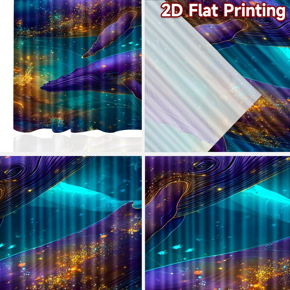 Set Of 2 Flat Printing Curtains Without Rod Galactic Whales Ocean Ramadan Festival Fashion Versatile Polyester Curtain