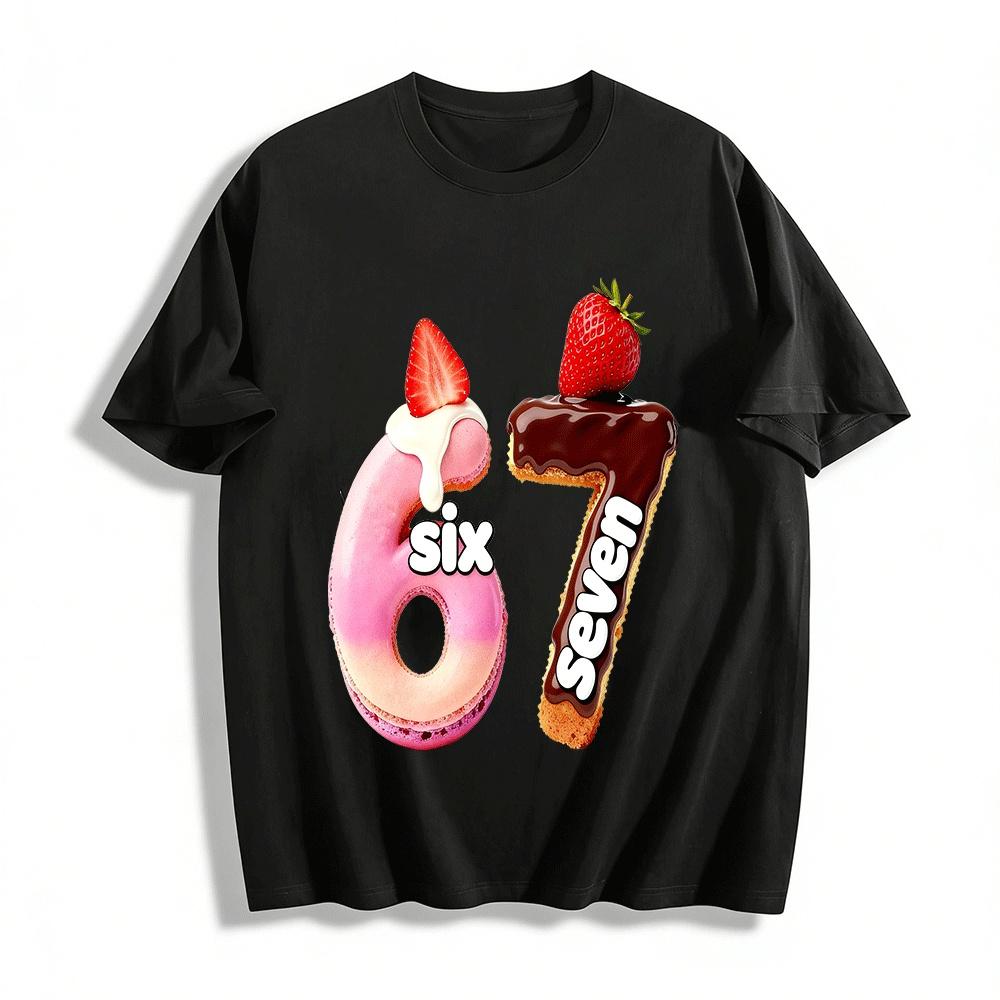 Fun Number 67 Food Print Casual Short Sleeve T-Shirt For Adults Kids Pure Cotton T-shirt