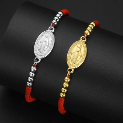Verstellbares religiöses Edelstahl-Doppelarmband mit Kreuzanhänger