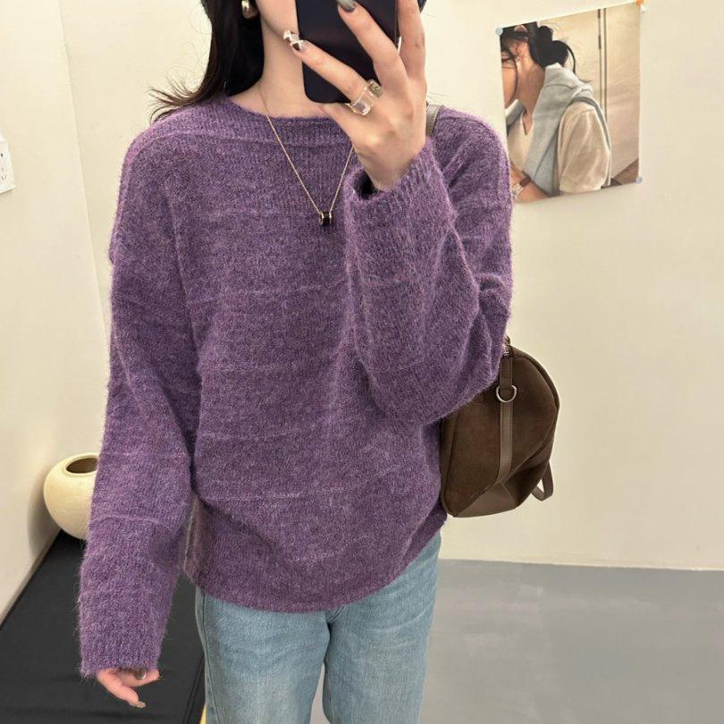 Women Autumn Winter Loose Knitted Sweater Soft Warm Long Sleeve Solid Color Casual Oversized Pullover Daily Streetwear Tops