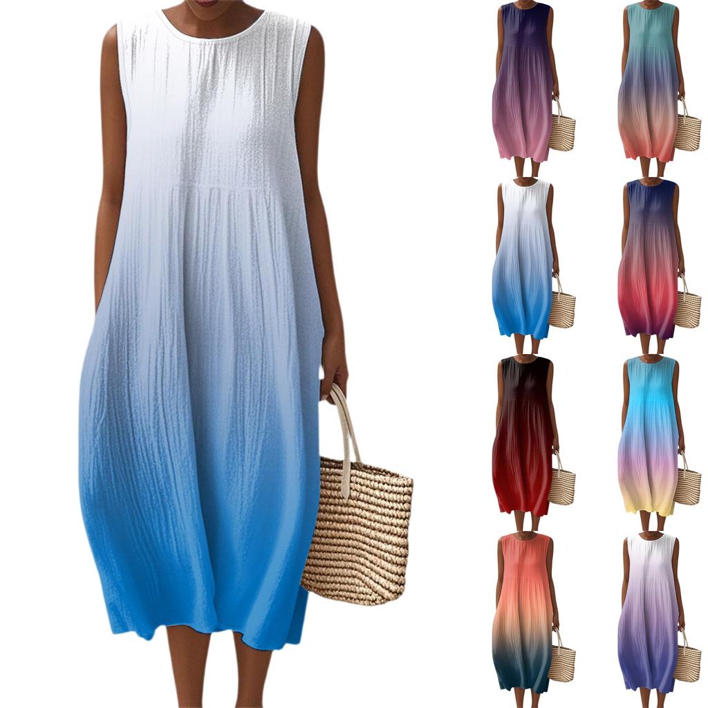 Women's Fashion Casual Sleeveless Round Neck Gradient Elegant Temperament Dress