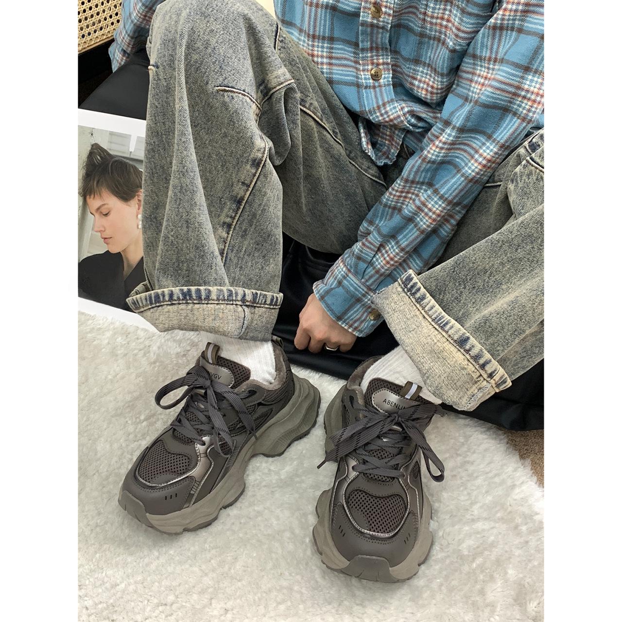 

Обувь для папы Универсальная женская обувь Весна и лето Новые повседневные туфли на толстой подошве, увеличивающие рост Женские кожаные кроссовки 40