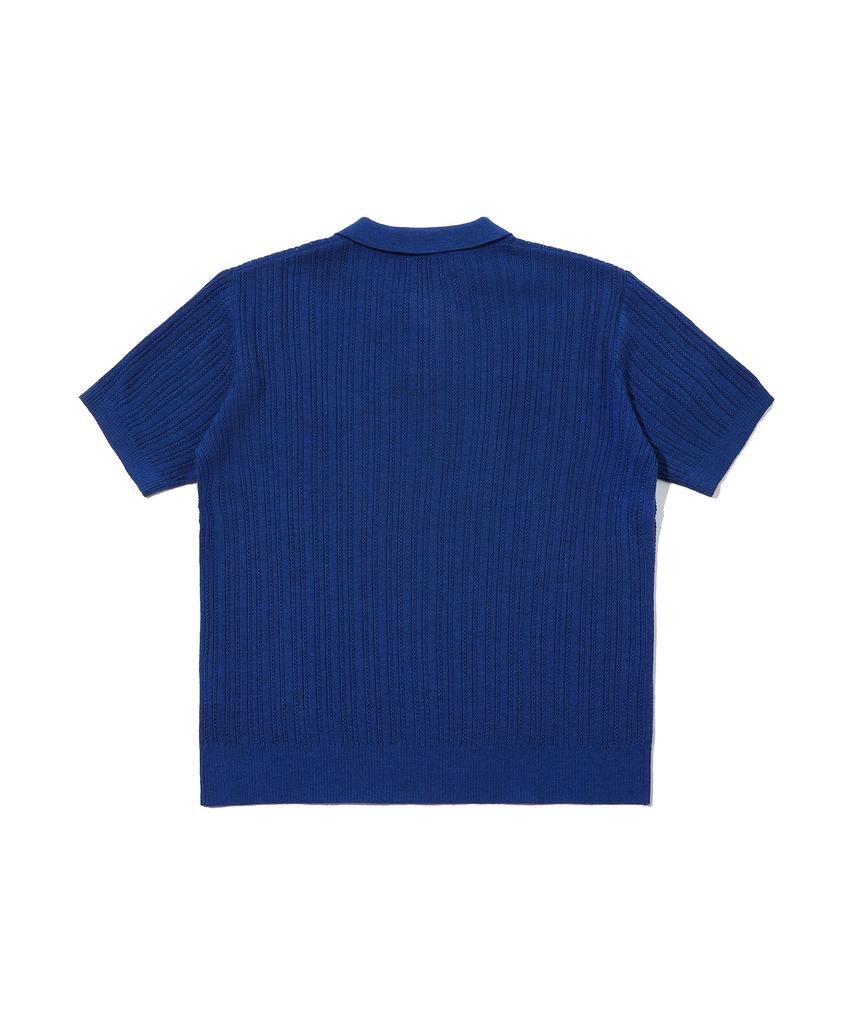 BEENTRILL Short Sleeve Cable Collar Comfort Fit Knit (Dark Blue)
