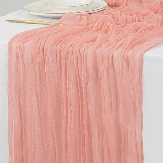 Pink Ruffled Voile Table Runner for Weddings & Parties, Sweet Kindergarten & Salon Decor