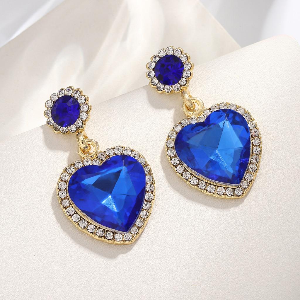 Heart Shape Alloy Earrings With Colorful Crystals For Women Spring Fashion