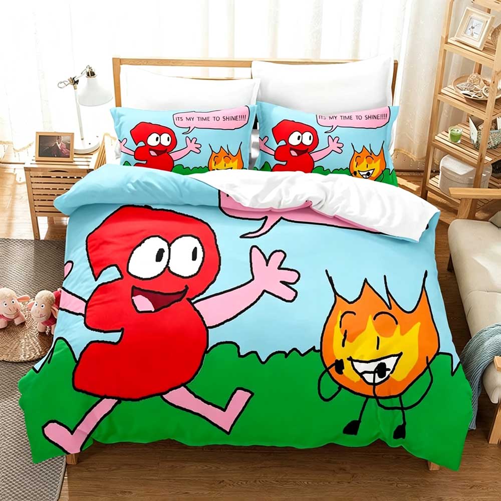 BFDI Inanimate Insanity Bettbezug Kissenbezug Bettwäsche-Set Erwachsene Jungen Mädchen Schlafzimmer Dekoration Geschenk Einzel Doppel Groß
