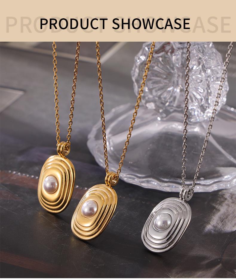 18k Gold & Titanium Steel Pearl Necklace - European & American Geometric Design, Light Luxury, Non-Fading.