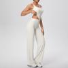Solid Color Racerback Tank & High-Waist Wide-Leg Yoga Pants Set