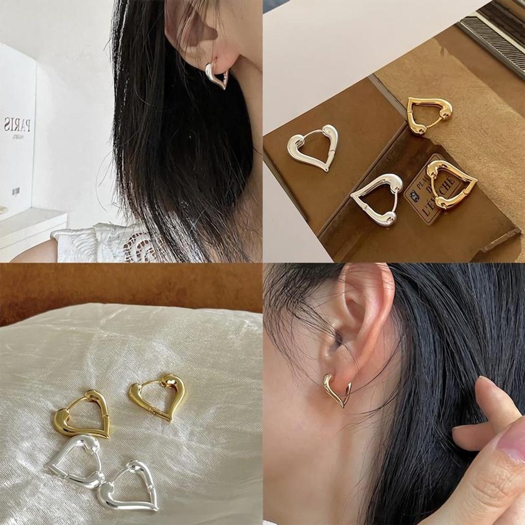 Women's Unbalanced Wave Heart Earrings Ring Earrings
