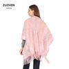Women Gradient Space‑Dye Tassel Poncho Cape, Polyester Knit Open Front Shawl Wrap, Casual Soft Oversized Shoulder Cover Outerwear