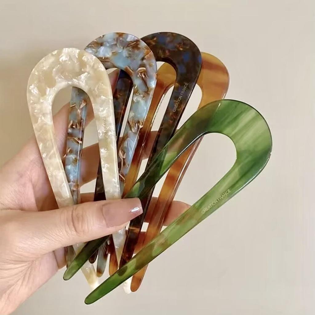 Simple Leopard Print Acetate Geometric U-shaped for Women's Hair Clip Elegant Retro Chinese Coiled Hair Accessory Hairpin