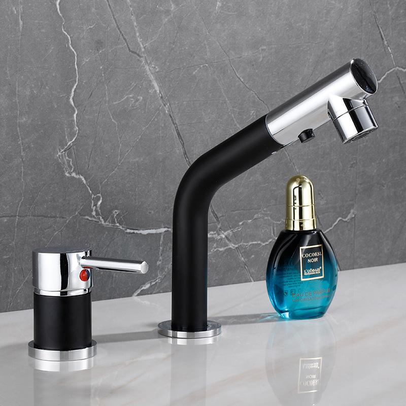 Black/White Bathroom Basin Faucet Deck Mounted Split Body Bathroom Faucets Pull Out Bathroom Water Mixer Brass Washbasin Tap