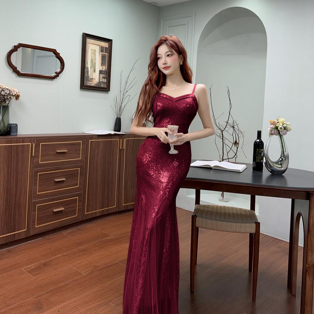 Evening Dress Women's New Banquet Temperament Socialite High-end Light Luxury Wedding Banquet Niche Host Graduation Fishtail Skirt
