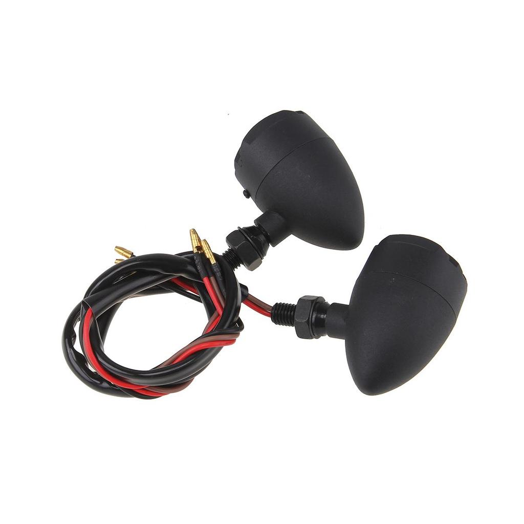 2 Pcs Universal 12V Motorcycle Turn Signal Lights Black Metal Bullet Blinker Amber Indicator Lamp with Grilled Lens Cover