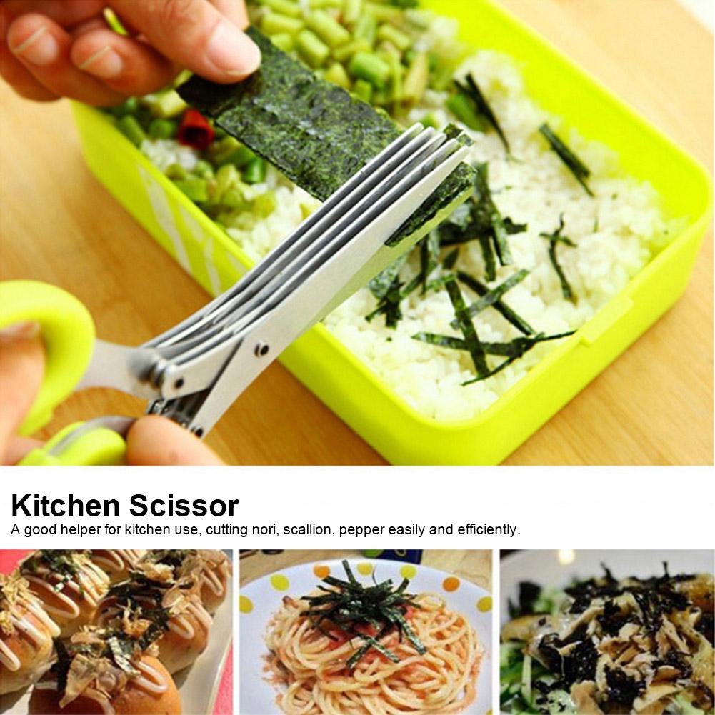 Stainless Steel 5 Layers Kitchen Scissors Scallion Sushi Shredded Tool(Yellow)