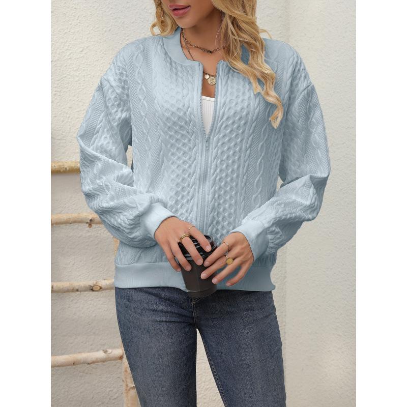2025 Women's Elegant Ribbed Knit Zipper Jacket (Solid Color)