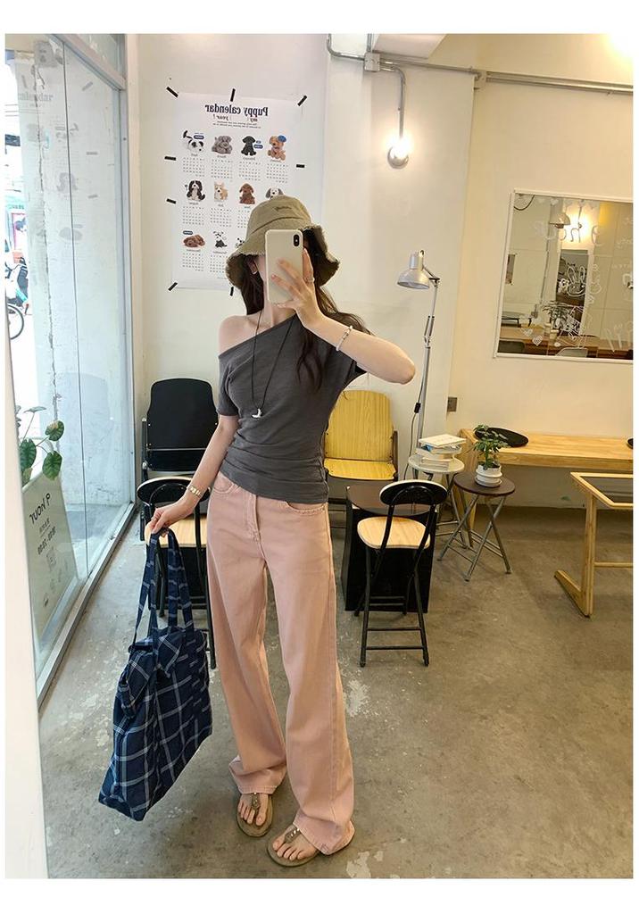 Real Shot Women's Asymmetrical One-Shoulder Top - Summer 2026 Irregular Off-Shoulder Design