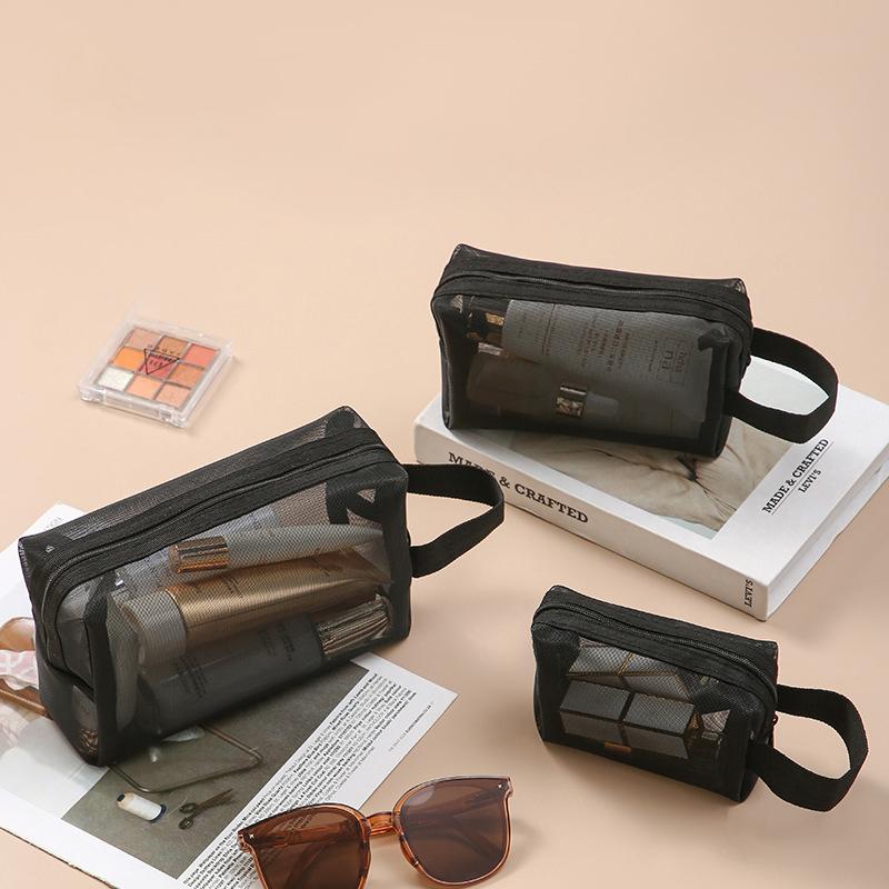 Schwarze Schicht Reise Kosmetiktasche Große Kapazität Netz Make-up Tasche Make-up Aufbewahrungsbeutel Reise Toilettenartikel Kosmetik Aufbewahrungstaschen