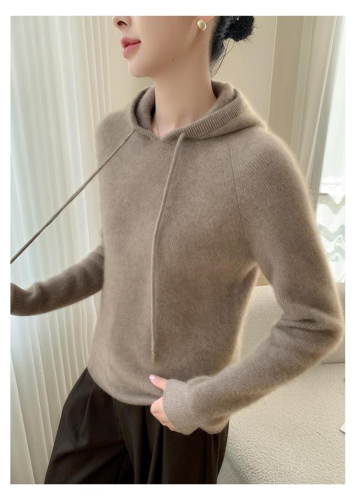Damen Kaschmir Kapuzenpullover - Herbst/Winter Weicher Einfarbiger Langarmpullover