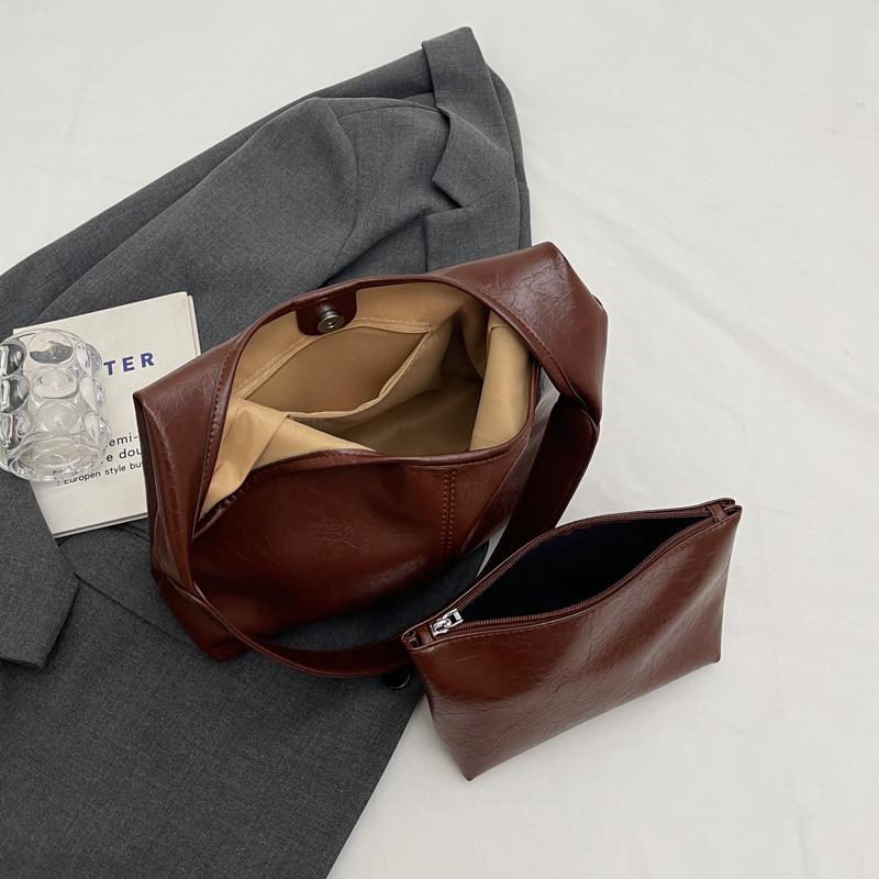 Two-Piece Bag Set Soft Leather Tote Bag Women's Retro Large Capacity Shoulder Bag Underarm Bag