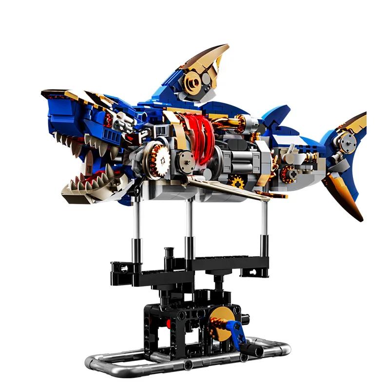 Mechanisches Hai Bauset Hai Meeresleben Bausteine Set mit Ausstellungsständer und Lichtern Block Geschenk für Kinder und Erwachsene