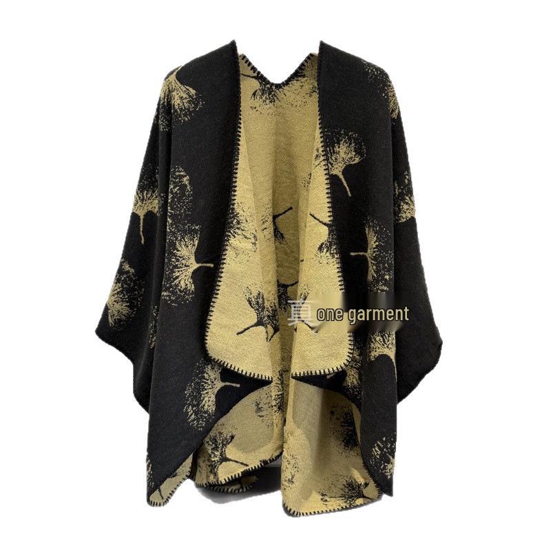 Fall/Winter Warm Ginkgo Leaf Knit Shawl Cape