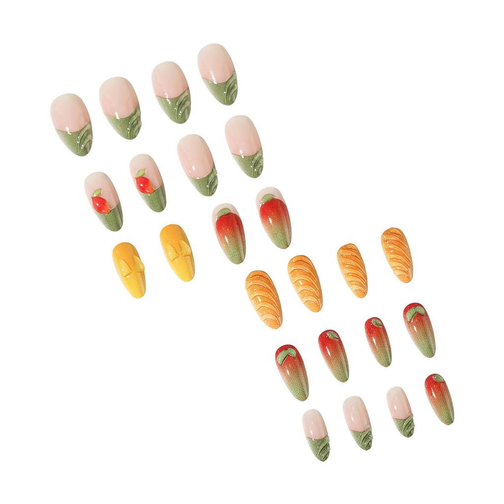 3D Mango Press On Nails 24Pcs Korean Style Artificial Nails with Gradient Green Yellow Design for Daily Party Wedding
